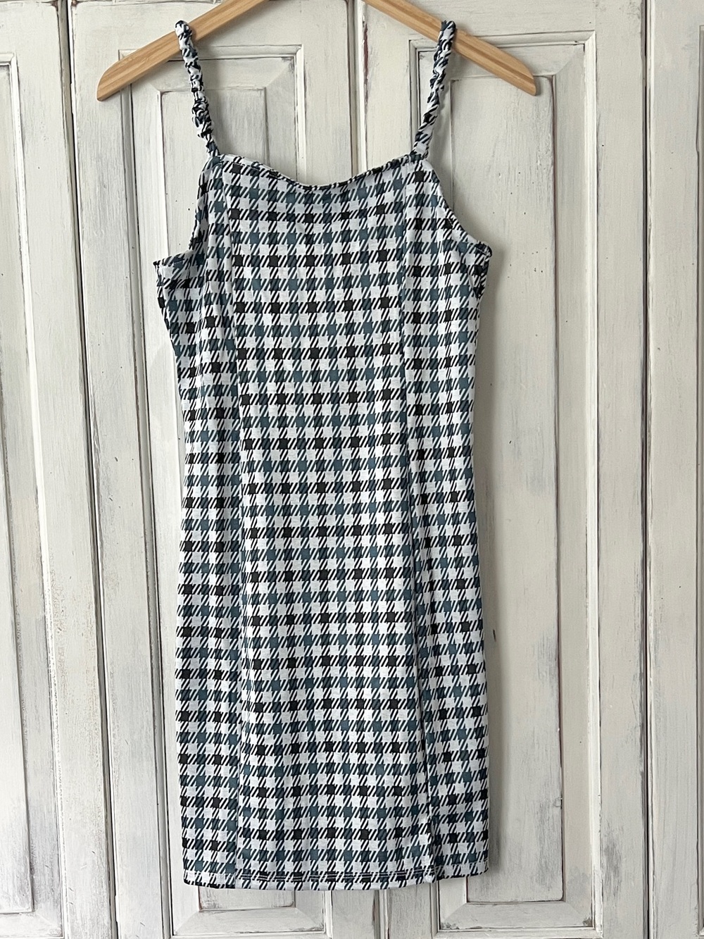 🟠NWT HIPPIE ROSE Gingham Plaid Mini Dress in Black/White/Slate Blue